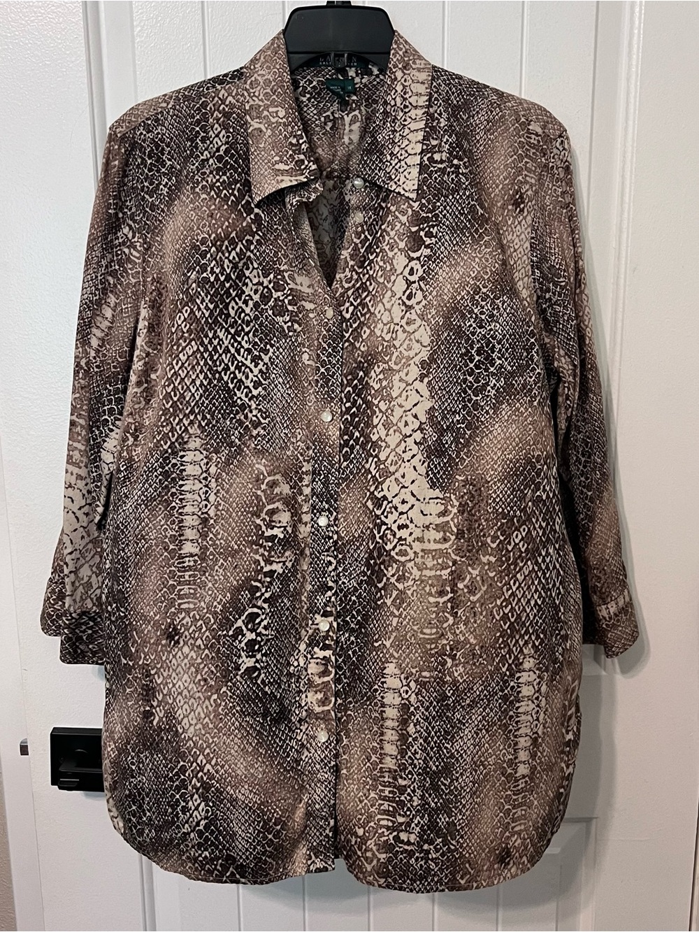 LAUREN RALPH LAUREN Brown Snakeskin Buttondown Shirt 3/4 Sleeve Women’s Size 1X
